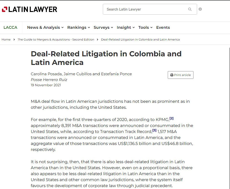 Deal-Related Litigation in Colombia and Latin America